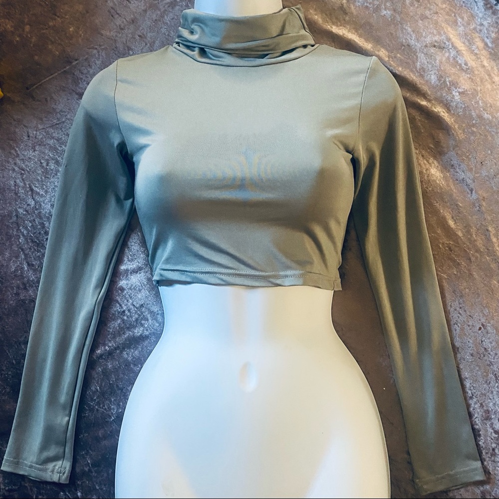 Basics Grey Long Sleeve Cropped Turtle Neck